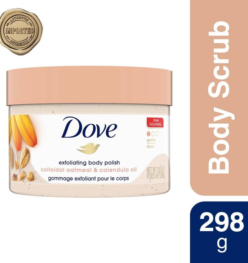 Dove Exfoliating Body Polish Scrub for Silky Skin Oatmeal & Calendula Oil Body Scrub Exfoliates & Gives Lasting Nourishment 10.5 oz - Image 1
